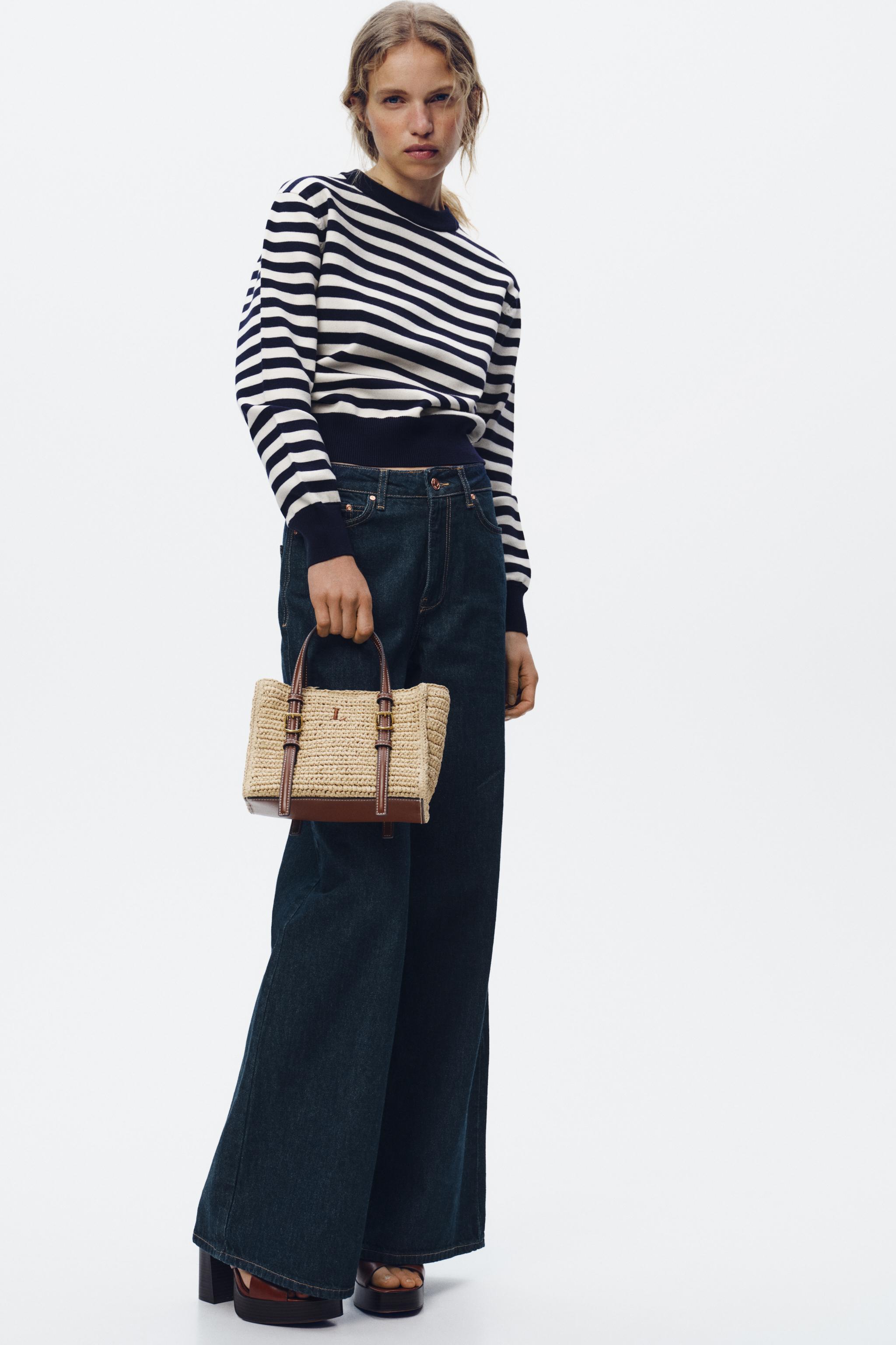 【ZARA】花柄編み込みトップストートバッグ 6065/510/111 花柄編み込みトップストートバッグ - ライトベージュ | ZARA