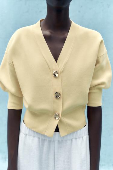Zara FRENCH SLEEVE KNIT CARDIGAN - Yellow