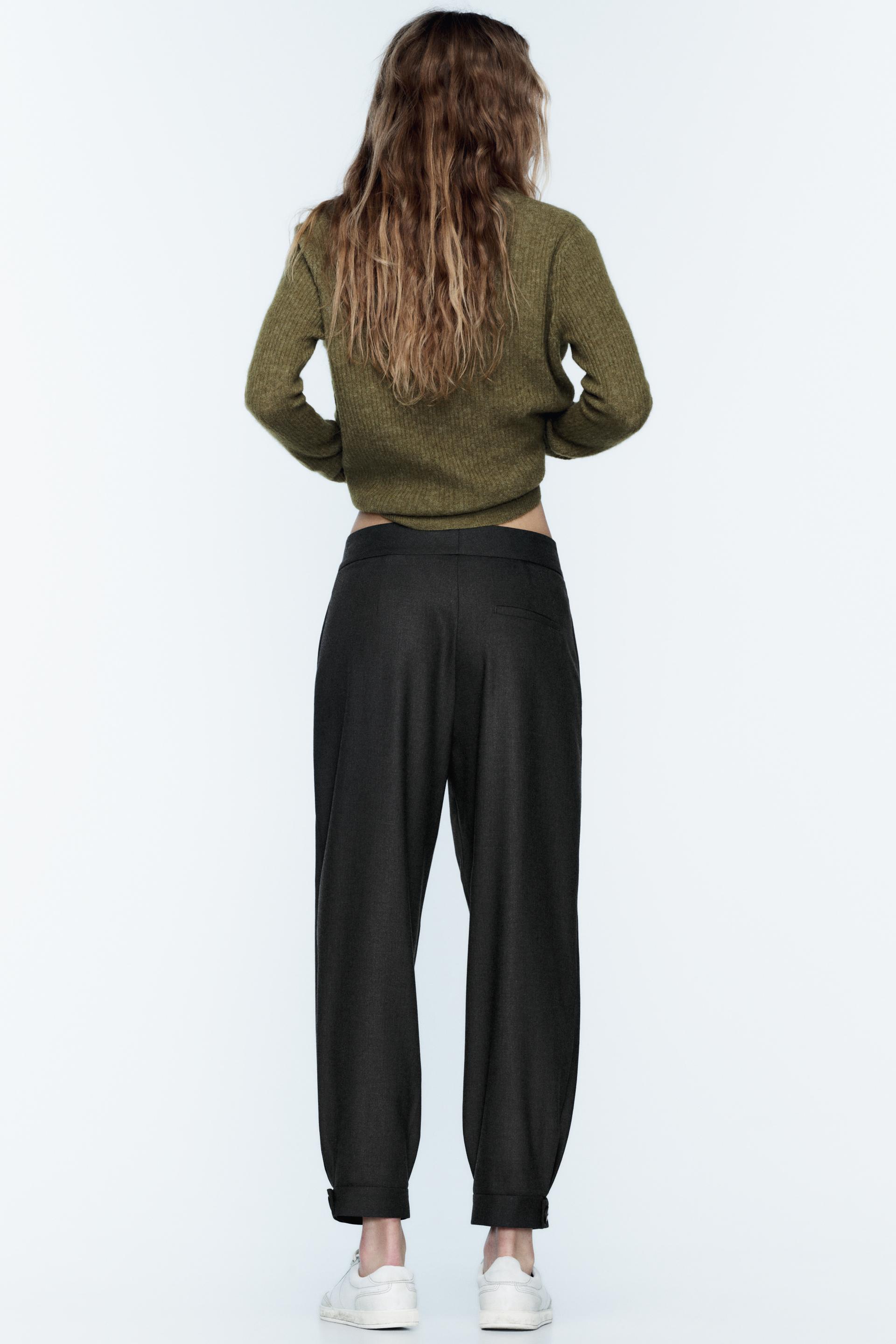 ZARA WOMAN NWT CUFFED TROUSER PANTS WITH TURN-UP HEMS Brown 2232/645 Extra  Small