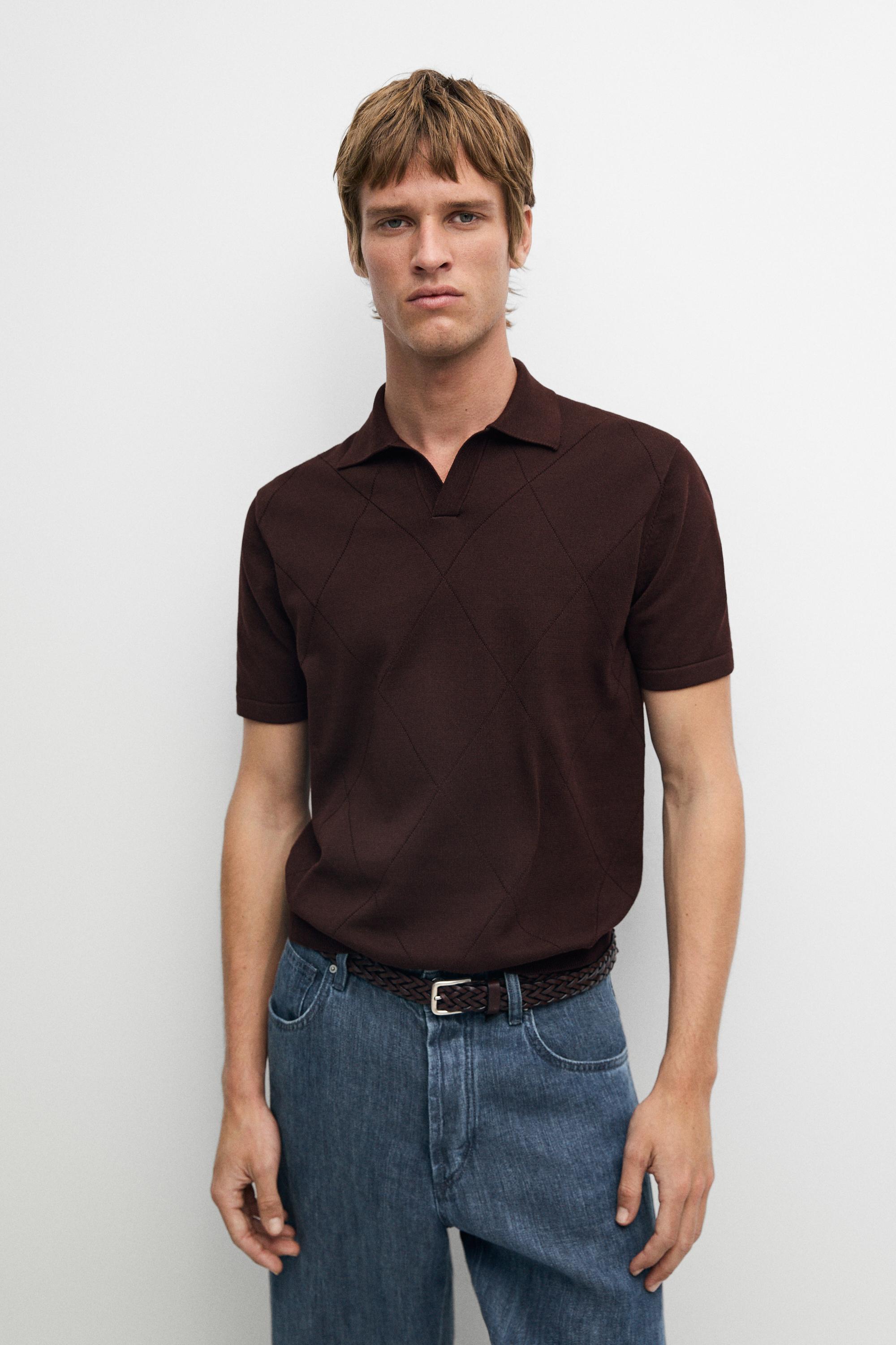 100% cotton intarsia knit polo shirt — Burgundy