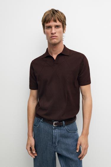 Polo punto intarsia 100% algodón - Burdeos de Zara