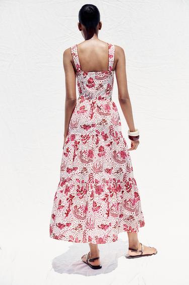 ROBE MI-LONGUE IMPRIMÉE AJOURÉE - Rose / Blanc de Zara - Image 5