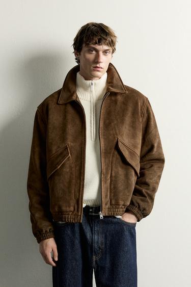 Zara WASHED FAUX SUEDE JACKET - Brown