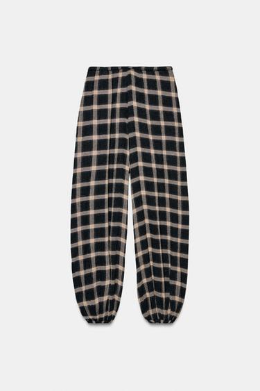 PANTALON BOUFFANT À CARREAUX ZW COLLECTION - Noir / Écru de Zara - Image 8