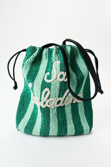 BEADED BUCKET BAG - Green by Zara