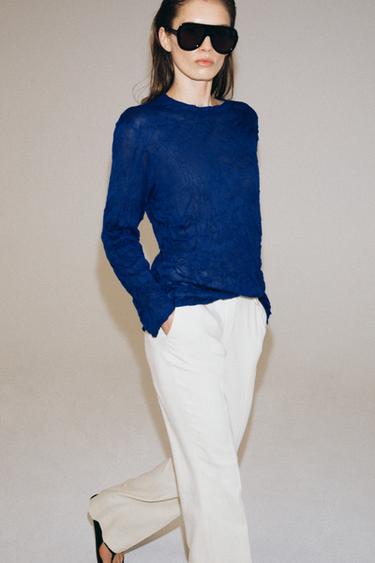 PULL EN MAILLE EFFET FROISSÉ - Bleu moyen de Zara - Image 3