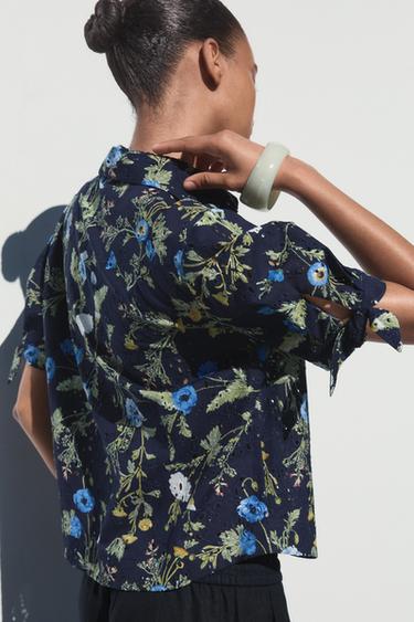 PRINTED SHIRT WITH CUTWORK EMBROIDERY - Blue / Navy by Zara - Image 3