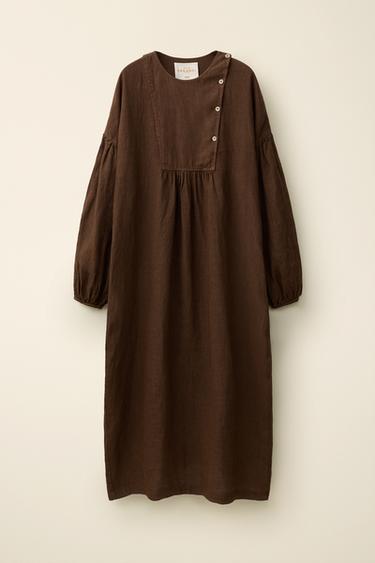 VESTIDO LIÑO 100 % CREATED BY CARAMEL LONDON X ZARA - Chocolate de Zara