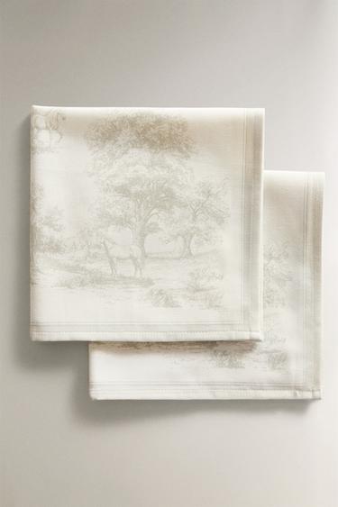 طقم فوط مائدة بطبعة توال دو جوي (طقم من قطعتين) - مخضر الخاص بـ Zara - صورة 0