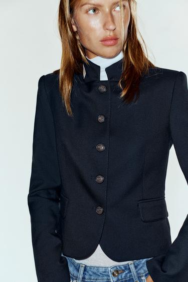 CONTRAST COLLAR BLAZER — Navy blue 1