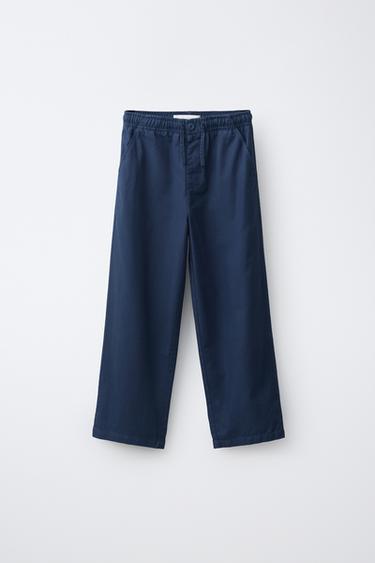 Zara STRAIGHT COTTON AND LINEN PANTS - Navy blue