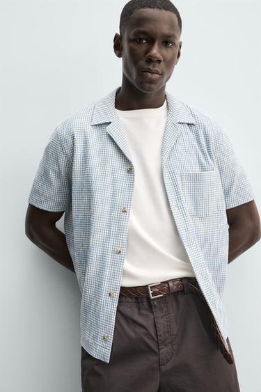 CHEMISE REGULAR FIT SEERSUCKER - Blanc / Bleu ciel de Zara - Image 4