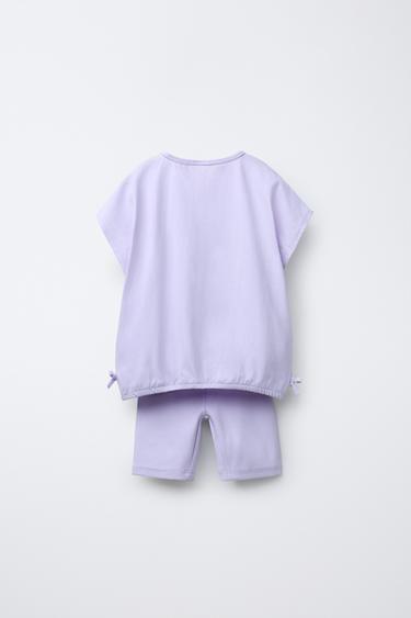 ENSEMBLE DE JOGGING T-SHIRT LACETS ET LEGGING CÔTELÉ CYCLISTE - Mauve de Zara - Image 1