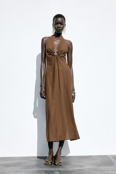 MIDI DRESS WITH BUCKLE LINEN BLEND - Toffee by Zara - Image 0