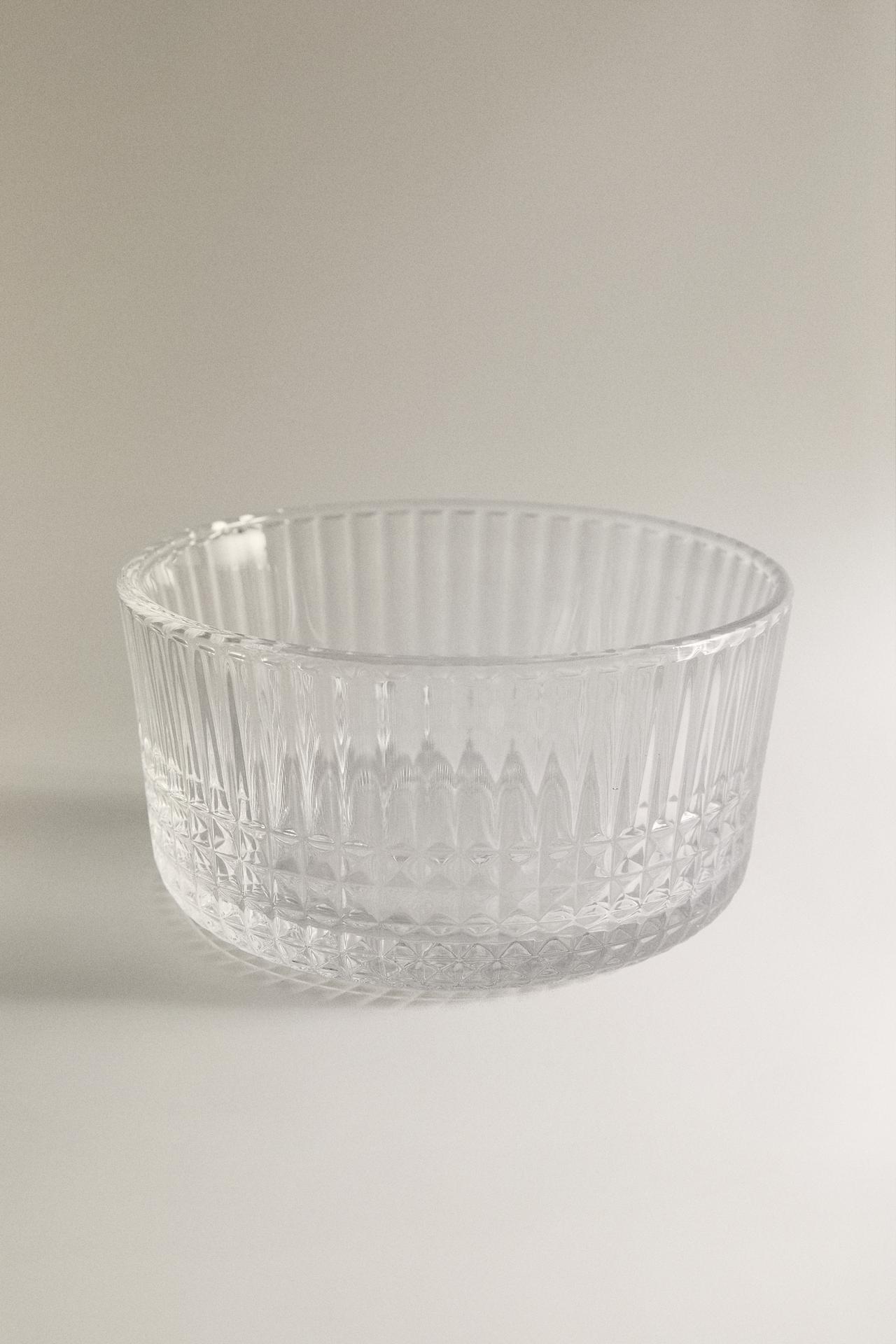 MINI GLASS BOWL WITH RAISED GEOMETRIC DESIGN — Transparent