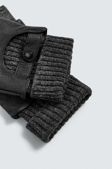 CONTRAST LEATHER MITTENS - Black by Zara - Image 3