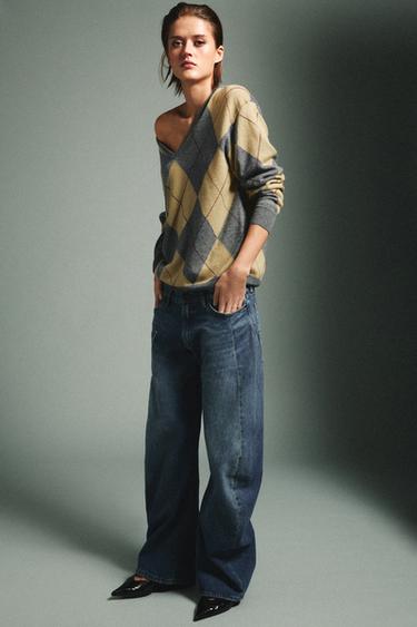 100% WOOL DIAMOND JUMPER - Grey green by Zara