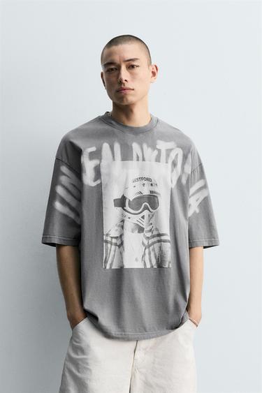 GRAPHIC PRINT T-SHIRT - Mid-grey by Zara