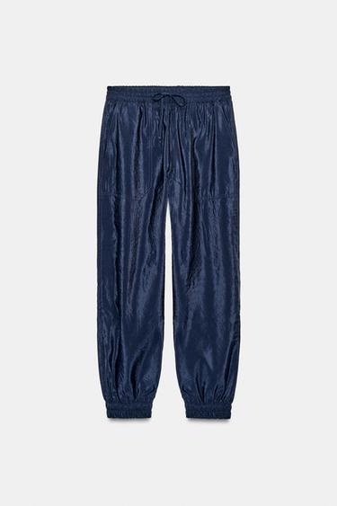 SATIN CUFFED TROUSERS - Navy blue by Zara