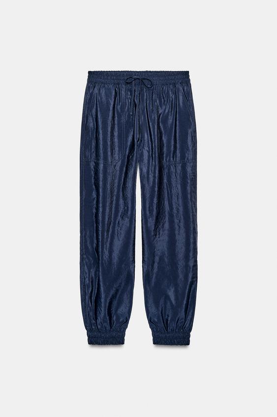 SATIN CUFFED TROUSERS - Navy blue by Zara - Image 0