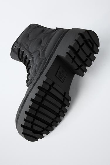 QUILTED LACE-UP ANKLE BOOTS - Black by Zara - Image 7