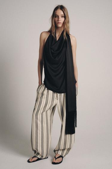 TOP HALTER FOULARD FRANGES ZW COLLECTION - Noir de Zara - Image 6