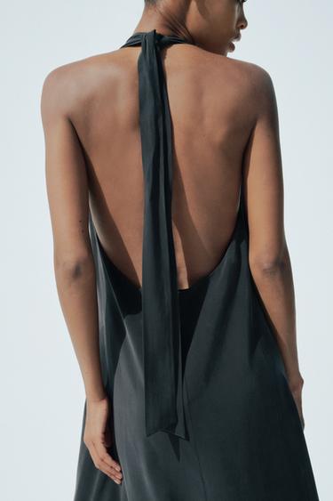 HALTER MIDI DRESS WITH TIE - Black by Zara - Image 5