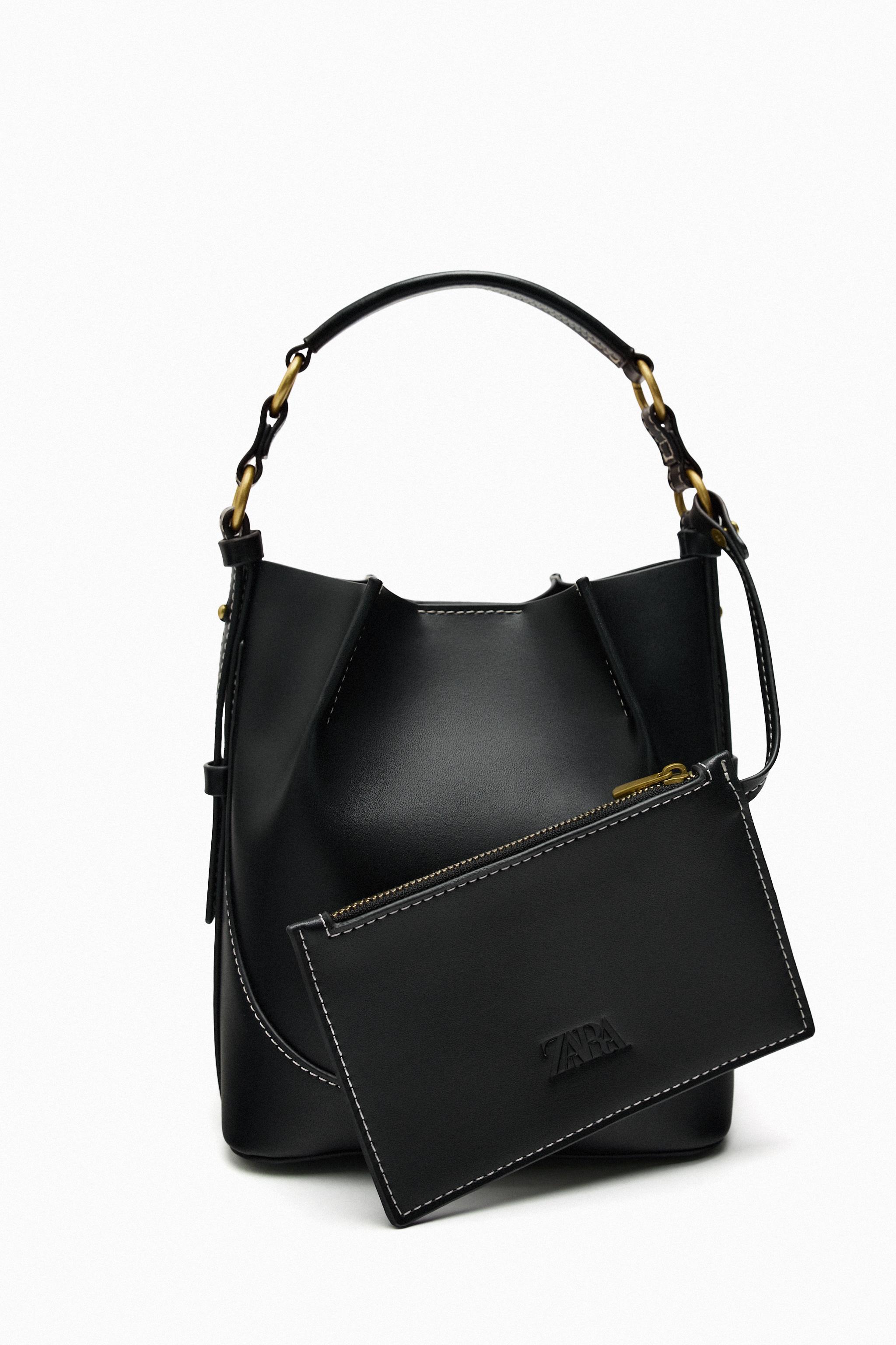 Zara black leather clearance bucket bag