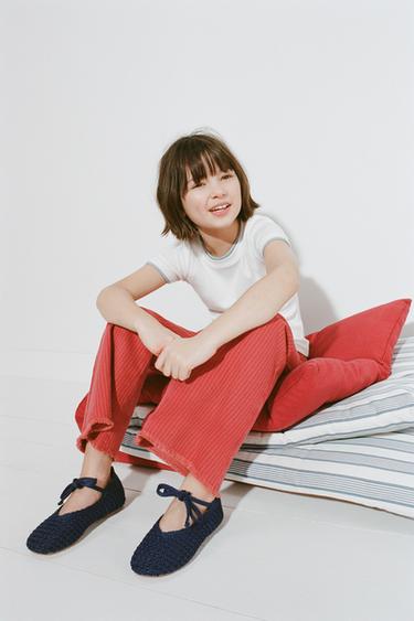 Zara CROCHET BALLET FLATS WITH BOW - Blue