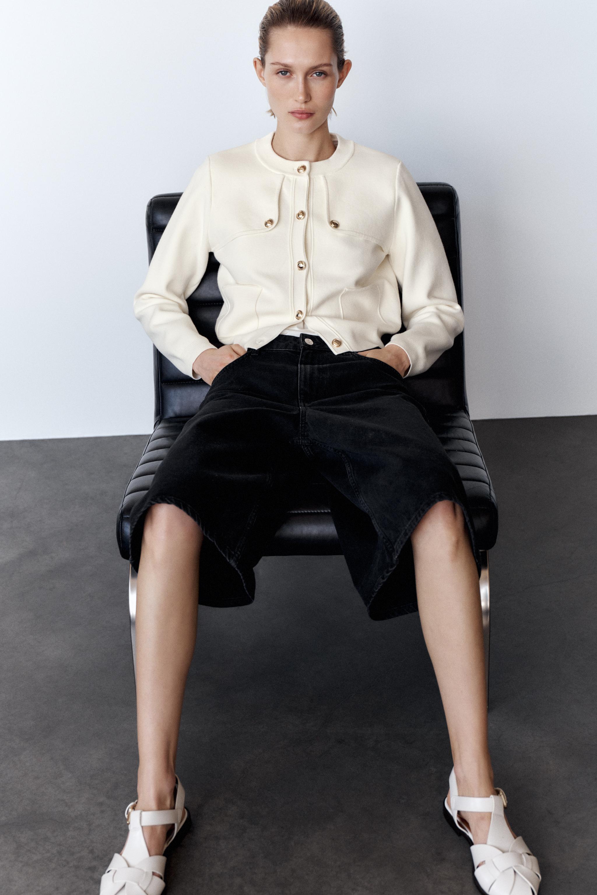 ZARA ゴールドボタン ニット カーディガン 9598/009 KNIT CARDIGAN WITH GOLDEN BUTTONS - Ecru | ZARA United States