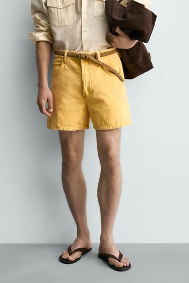 Zaras FÄRGADE DENIMSHORTS MED RELAXED FIT - Gul