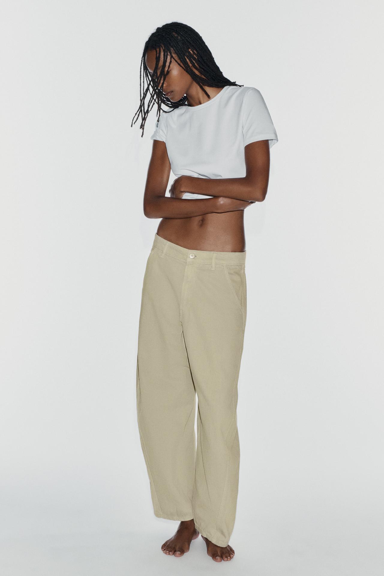 MID-RISE BARREL FIT TRF JEANS — Mid-green