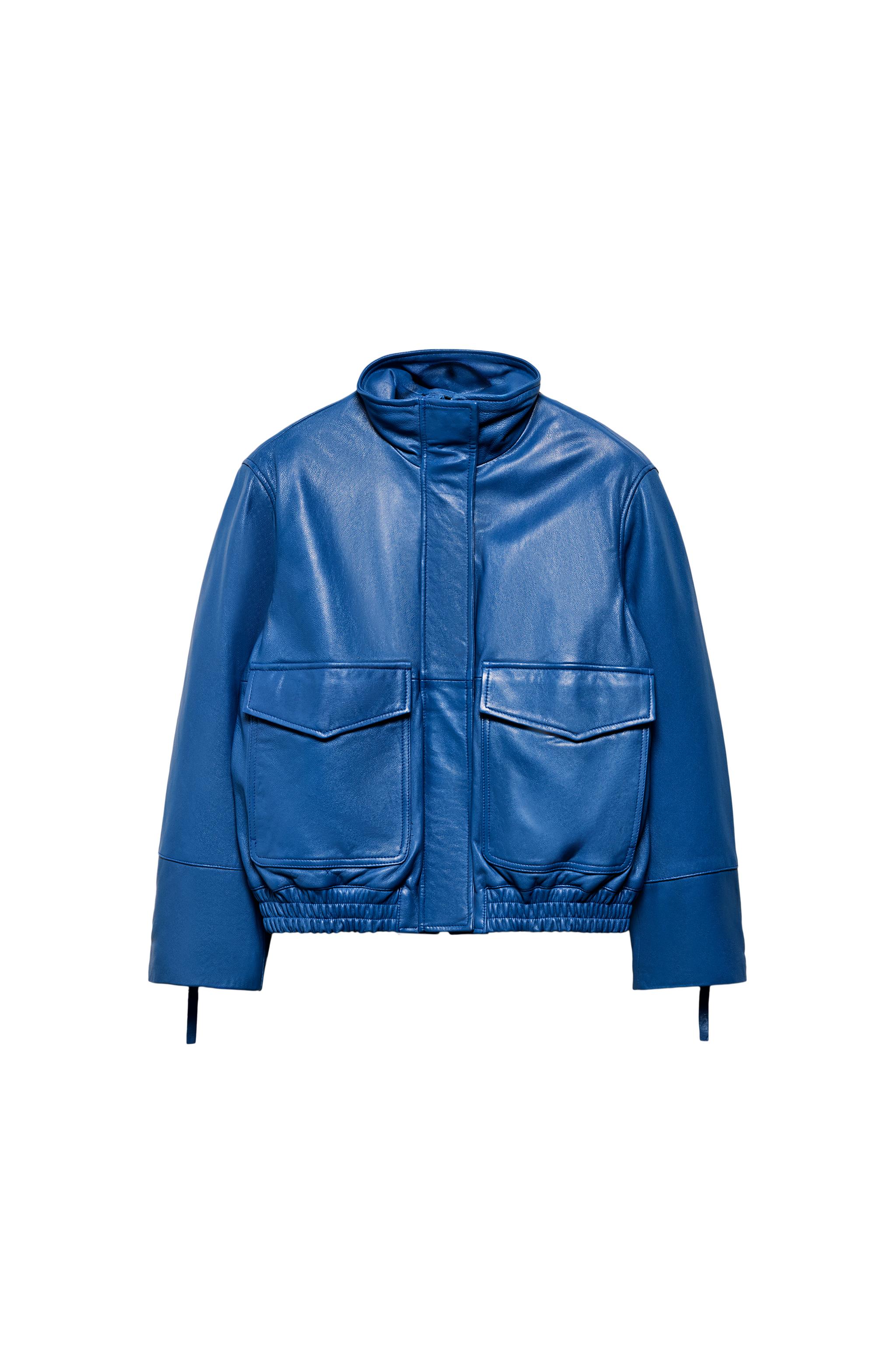 JAQUETA BOMBER DE COURO 100% ZW COLLECTION - Azulão | ZARA Brasil