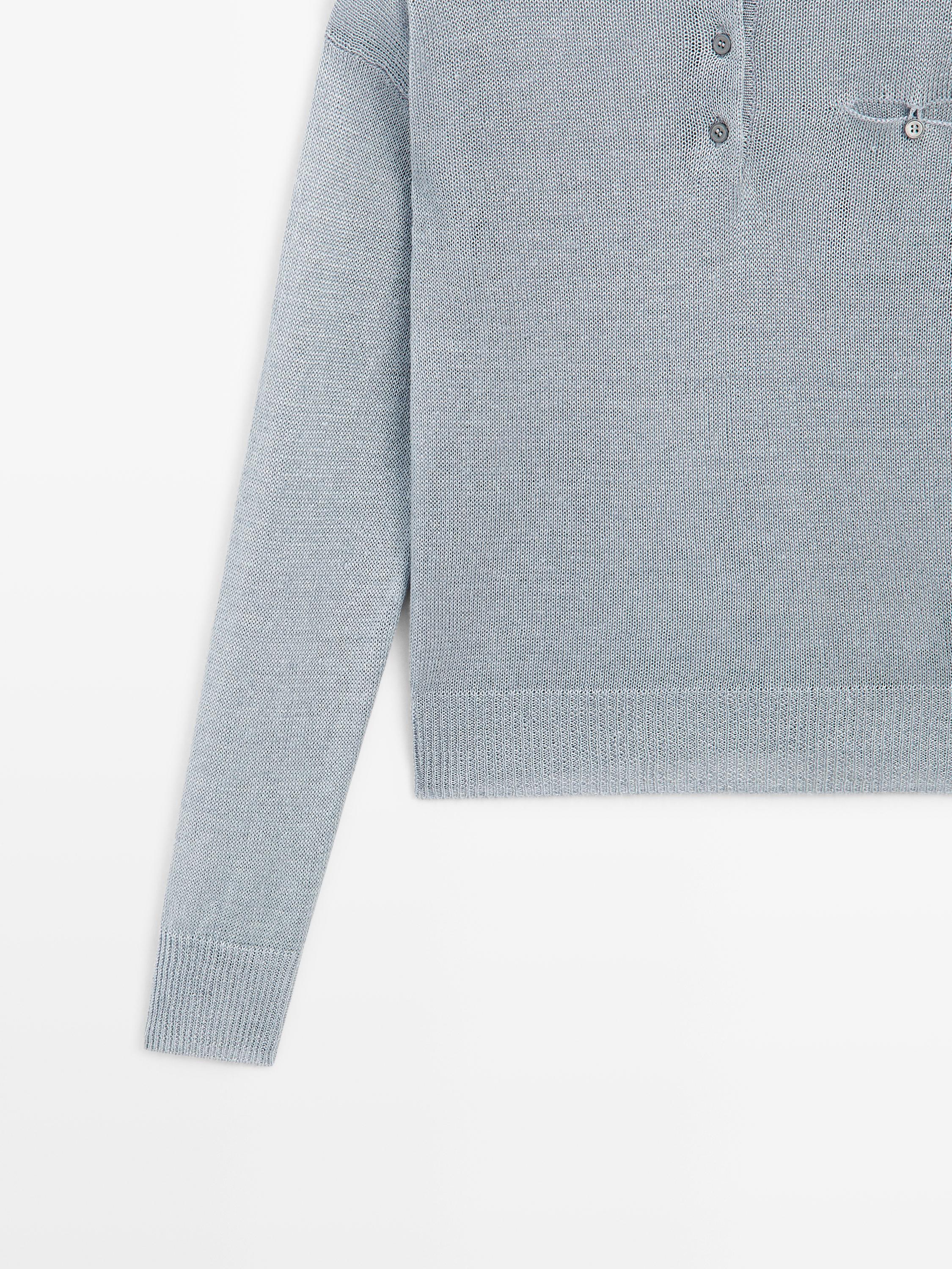 Pull fin en lin à col polo