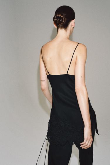 ZW COLLECTION SATIN EMBROIDERED TOP - Black by Zara - Image 2