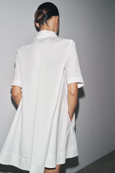 فستان قصير بوبلين ZW COLLECTION - أبيض الخاص بـ Zara