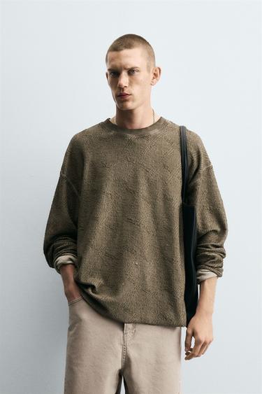 Zara WASHED STRUCTURE SWEATSHIRT - Green