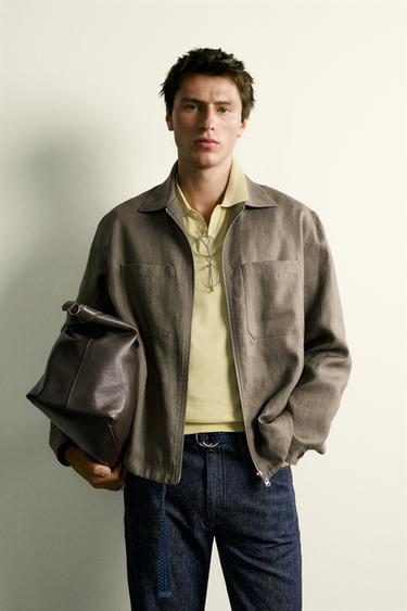 SURCHEMISE 100% LIN ZIPPÉE - Vison de Zara