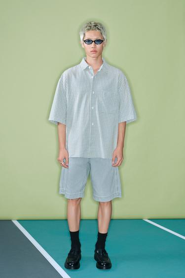 Zara RELAXED FIT 格紋襯衫 - 藍色 / 白色