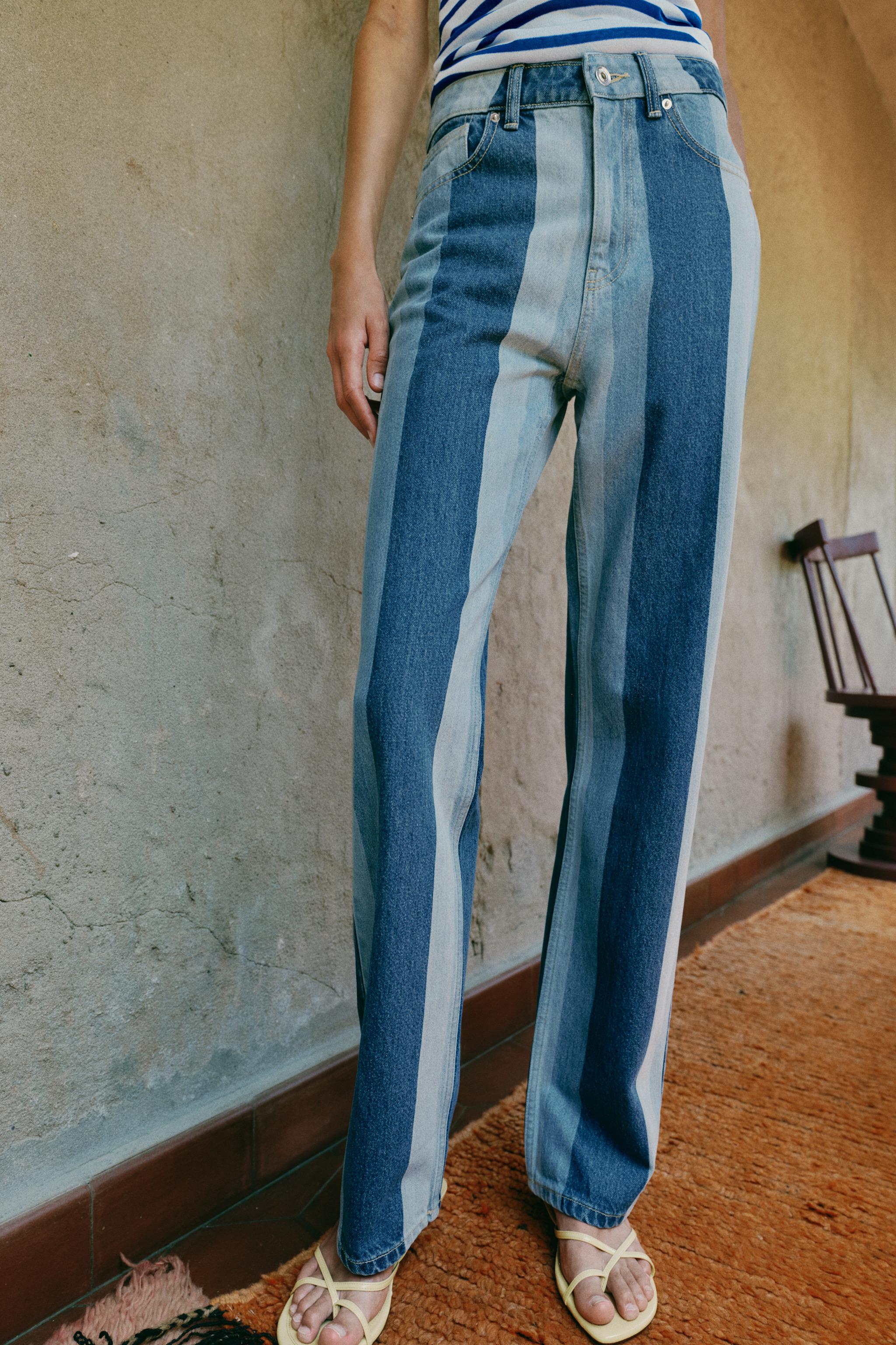 Zara Z1975 ORTA BEL ÇİZGİLİ STRAIGHT FIT JEAN görsel 2