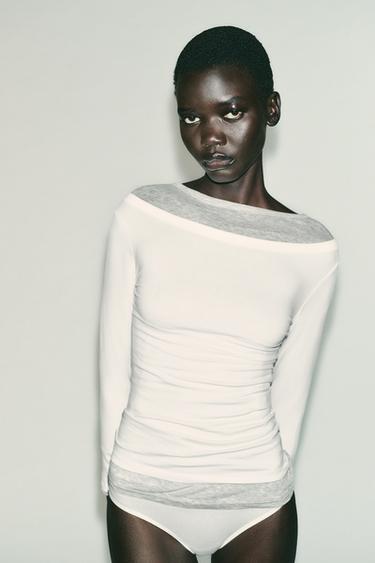Zara BOATNECK T-SHIRT - White