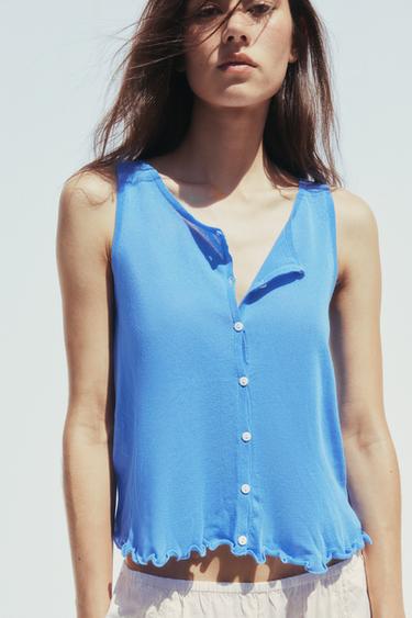 RUFFLED KNIT TOP - Blue by Zara