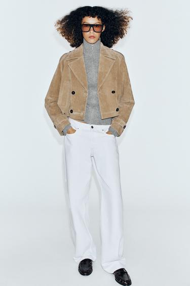 100% LEATHER SHORT DOUBLE-BREASTED TRENCH COAT - Light camel by Zara