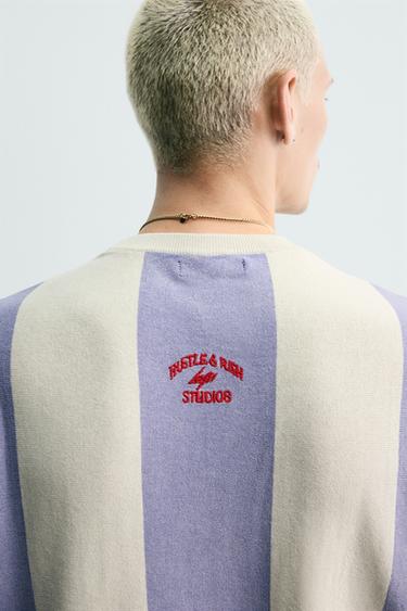 STRIPED EMBROIDERED PATCH KNIT T-SHIRT - Lilac by Zara - Image 5