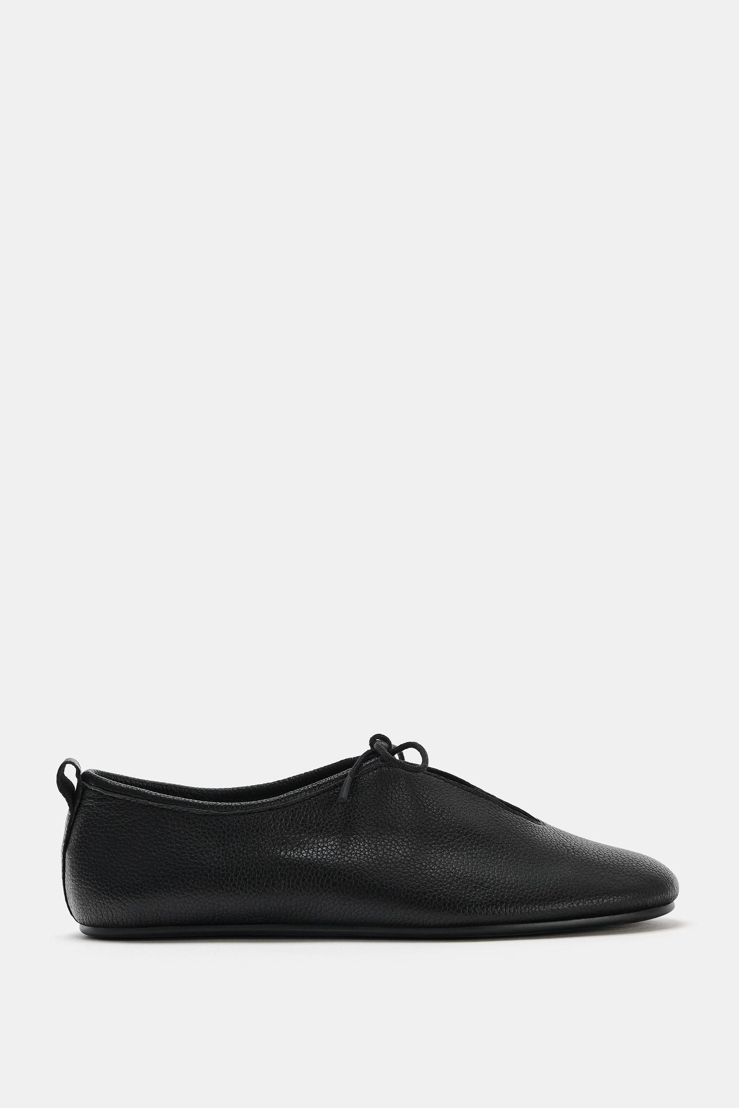 Балетки Zara Leather Ballet Flats, цвет: Чёрный — фото 2