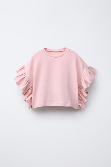 RUFFLE T-SHIRT - Dusty pink by Zara