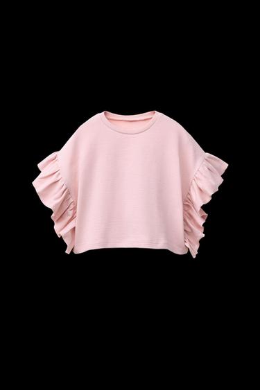 T-SHIRT WITH RUFFLES - Dusty pink by Zara - Image 0
