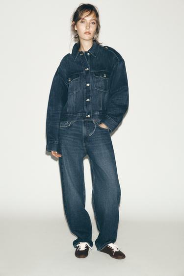 TRF DENIM JACKET WITH TABS - Navy blue by Zara - Image 0