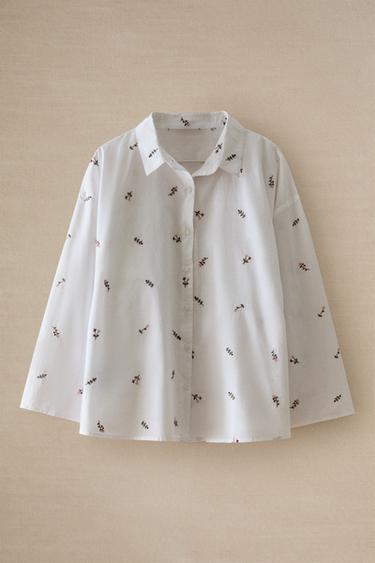CHEMISE BRODERIE FLEURS - Blanc de Zara - Image 4