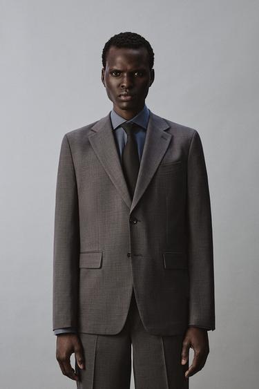 Zara TEXTURED SUIT BLAZER - Brown